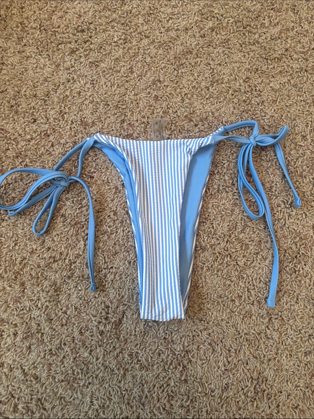 NEW SHEIN Light Blue & White Striped Tie-Side Bikini Bottom